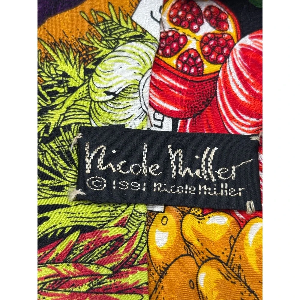 Vintage Nicole Miller 1991 Silk Tie Produce Market Vegetables Food Made in Italy